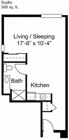 Studio Floor Plan Studio Floor Plan at Cogir of Stock Ranch, Citrus Heights, CA, 95621